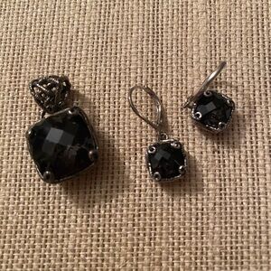 Stunning black quartz pendant and matching earrings sold through EBSE